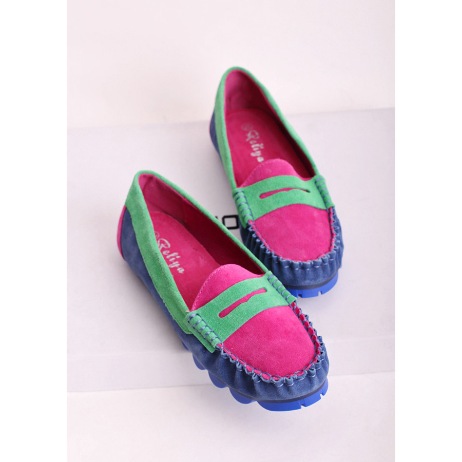 Nubuck cowhide genuine leather loafers gommini maternity mother shoes candy color block decoration embroidered female shoes
