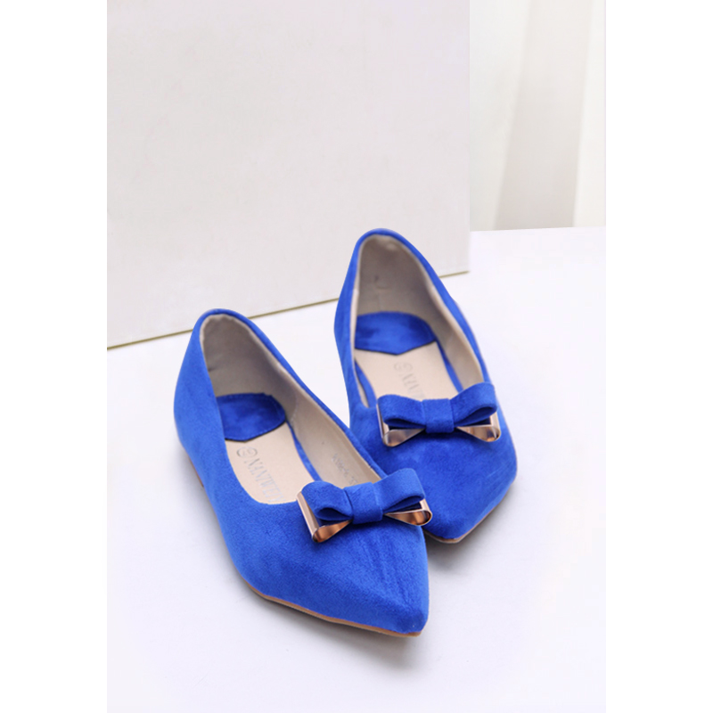 2014 fashion metal bow pointed toe comfortable elegant princess wind flat heel single shoes ol women
