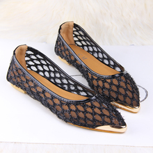 2014 toe pointed shallow mouth gauze flat heel single shoes metal decoration gauze pointed toe flat