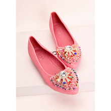 2014 luxury rhinestone sweet bow beaded casual female shoes pointed toe flat heel comfortable elegant single shoes