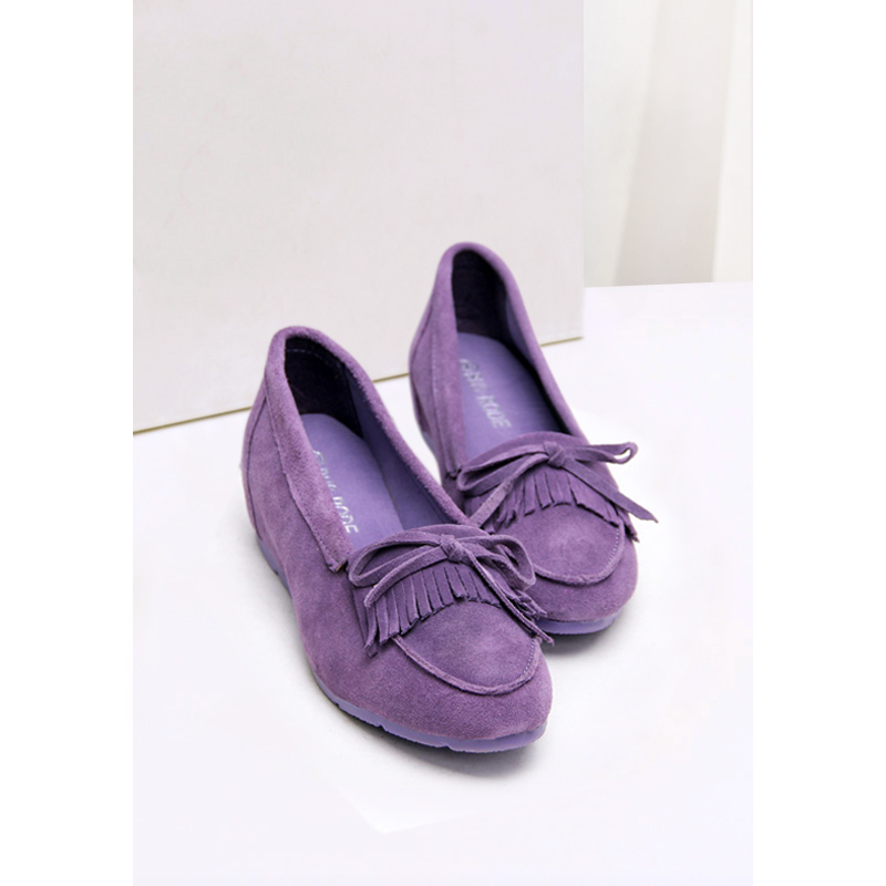 Fashion tassel sweet bow women s shoes pointed toe elevator Moccasins genuine leather scrub single shoes