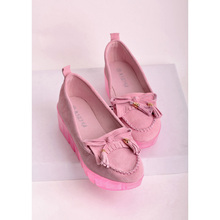 Fashion platform crystal metal buckle nubuck cowhide tassel round toe comfortable breathable women’s shoes platform shoes single