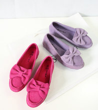 Genuine leather cowhide flat bow round toe flat heel shoes comfortable casual single shoes purple rose shoes