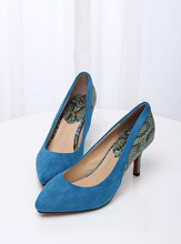 2014 fashion velvet patchwork sexy serpentine pattern thin all-match heels high-heeled shoes shallow mouth pointed toe shoes