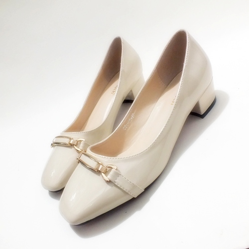 Fresh square toe with the single shoes japanned leather bright color black thick heels shoes red