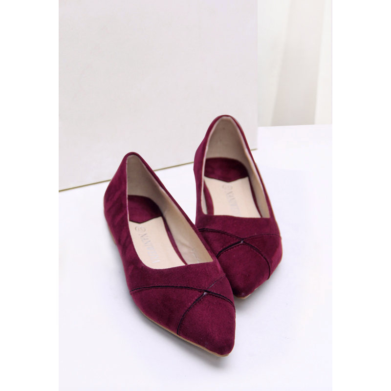 Small genuine leather scrub velvet toe pointed shallow mouth flat flats black claretred ol sexy shoes
