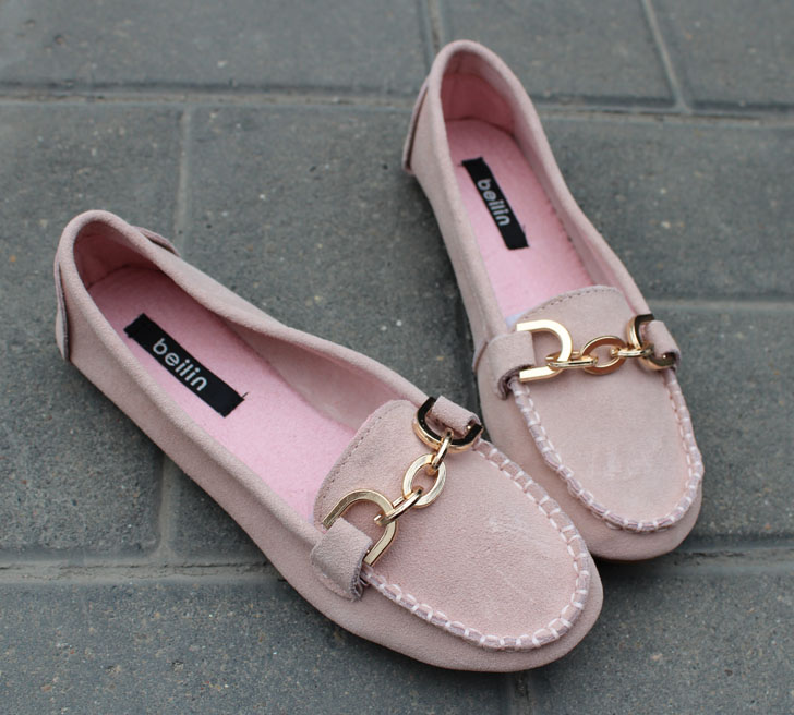 Hot selling 2013 vivi popular super comfortable chains decoration nubuck cowhide single shoes round toe flat
