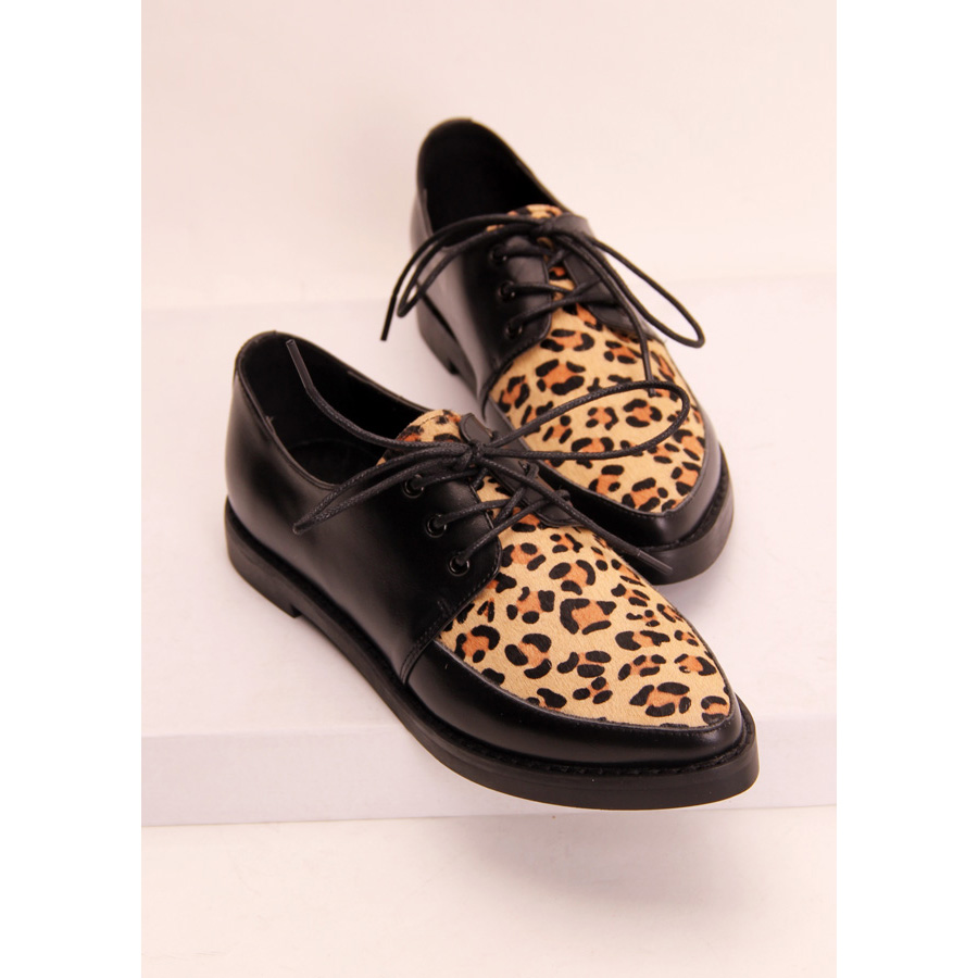 Fashion cowhide british style vintage pointed toe single shoes zebra print leopard print patchwork women s