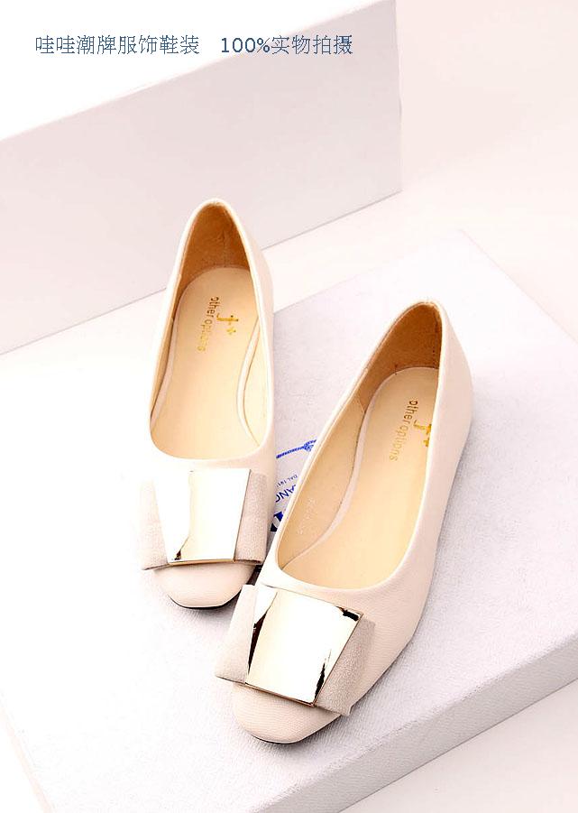 2014 spring female shoes fashion metal side buckle single shoes square toe flat heel flat single
