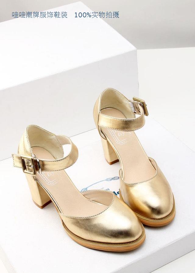 Sweet hasp cutout round toe single shoes high thick heel platform comfortable sandals women s shoes