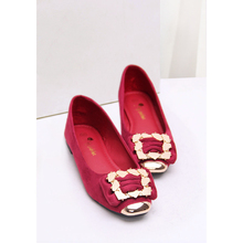 Sweet bow metal velvet pointed toe single shoes sexy single shoes wedding shoes flat heel red women’s shoes