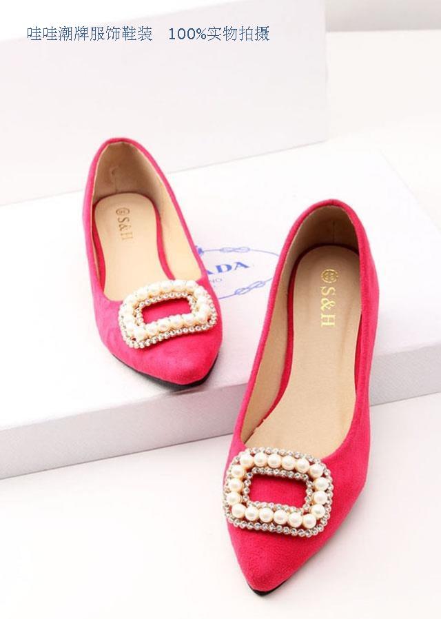 Fashion sweet rv side buckle pointed toe flat bottomed single shoes rhinestone beaded velvet princess shoes