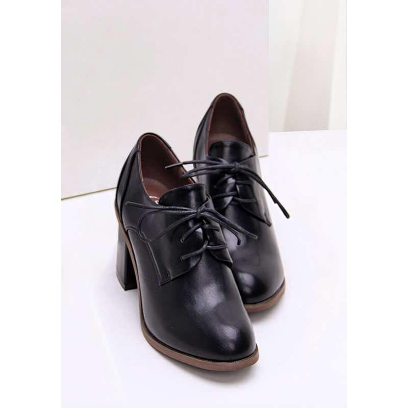 Fashion vintage Wine red black thick heel high heeled boots fashion women s shoes lacing high