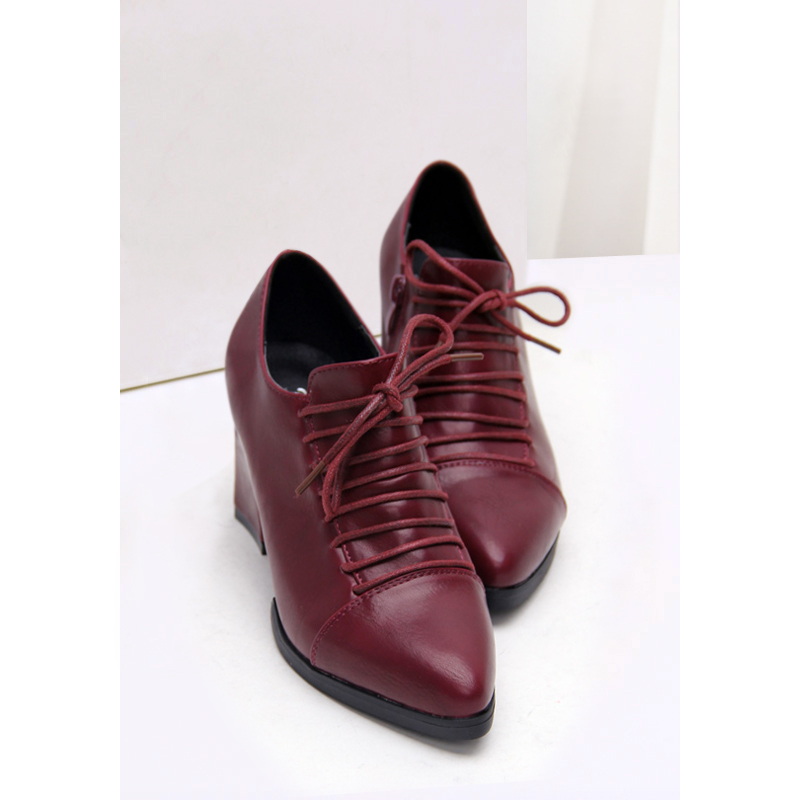 Fashion vintage Wine red black brief fashion thick heel boots fashion normic lacing boots fashion boots