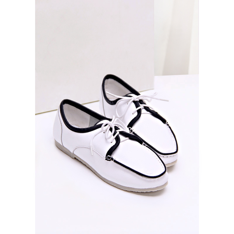 British style pointed toe flat heel single shoes genuine leather color block women s shoes decoration