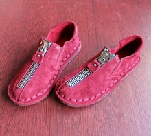 Vintage women’s the trend of shoes all-match cowhide shoes nubuck leather casual shoes genuine leather handmade flat