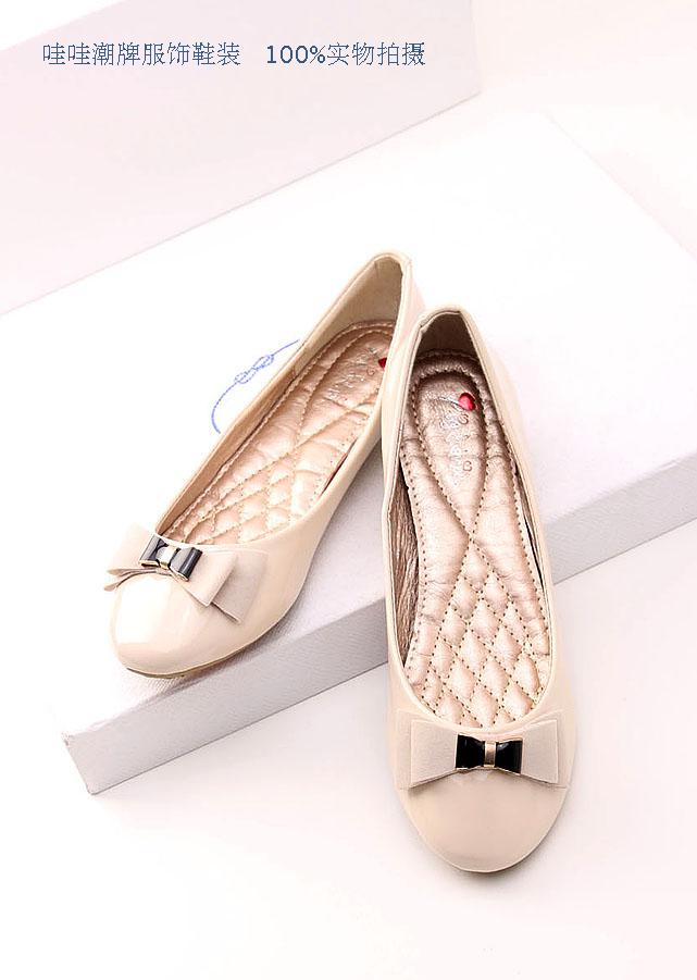 Spring and autumn bow round toe flat heel gentlewomen single shoes sweet japanned leather flat red