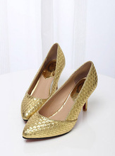 14 single sexy thin heels shoes pointed toe high-heeled shoes plus size female shoes gold wedding shoes
