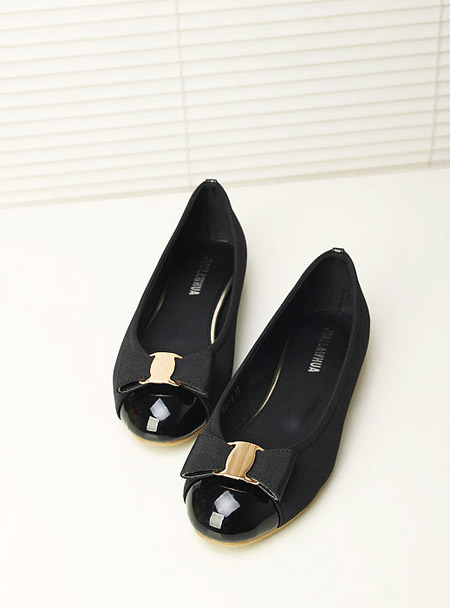 New arrival 2014 small sweet bow japanned leather cloth patchwork round toe casual flat bottom single