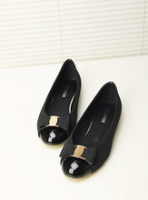 New arrival 2014 small sweet bow japanned leather cloth patchwork round toe casual flat bottom single shoes work shoes