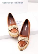 2014 spring invisible elevator low women’s pointed toe shoes color block decoration bow vintage street single shoes
