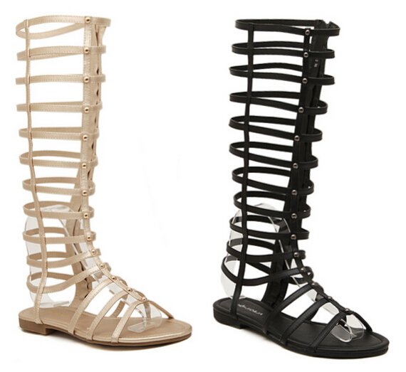 gladiator sandals women knee high comfortable flats heel summer shoes ...
