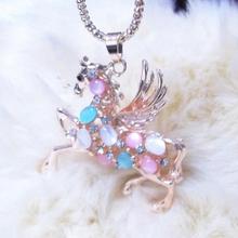 Free Shipping Min Order 10 Multicolours Cupid Crystal Hollow Feather Angel Wing Horse Necklace Imitation DIomand