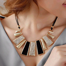 2014 New Arrival Hot Sale Fashion Design Beads Enamel Bib Leather Braided Rope Chain Necklace Free Shipping & Wholesale
