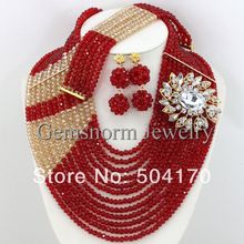 Big Rhinestone Flower Fashion African Beads Jewelry Set 12 Rows Indian Wedding Gold Plated Jewelry Set