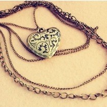 $10(mix order) Free Shipping Retro Vintage Love Heart Patterns Layered Long Necklace Multilayer Sweater Chain N52 64g