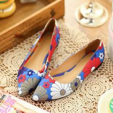 2014 fashion single shoes sweet flower princess shoes pointed toe genuine leather comfortable flat all-match ol female shoes
