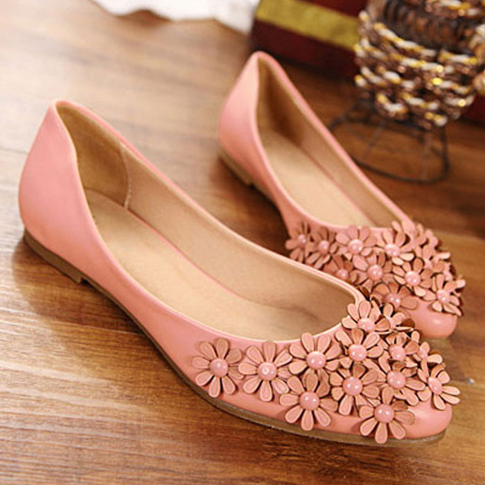 2014 spring and autumn flower pointed toe princess shoes shallow mouth flat bottomed flat heel sweet