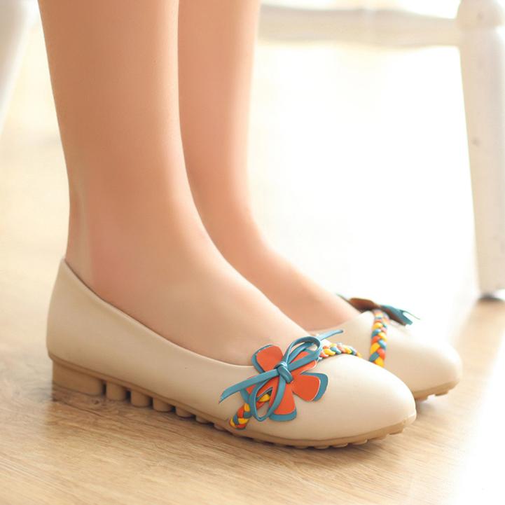 2014 spring shoes fashion single shoes small fresh flower round toe flat heel flat female shoes
