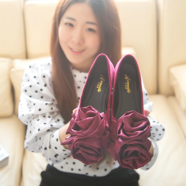 Spring and summer flat heel single shoes female pointed toe bridal dawdler big flower ladle 