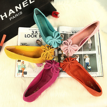Spring sweet women’s square toe shoes flat horseshoe with flower cow muscle outsole bow genuine leather plus size single shoes