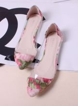 Fashion pointed toe transparent soft leather flower small fresh flat bottom shoes