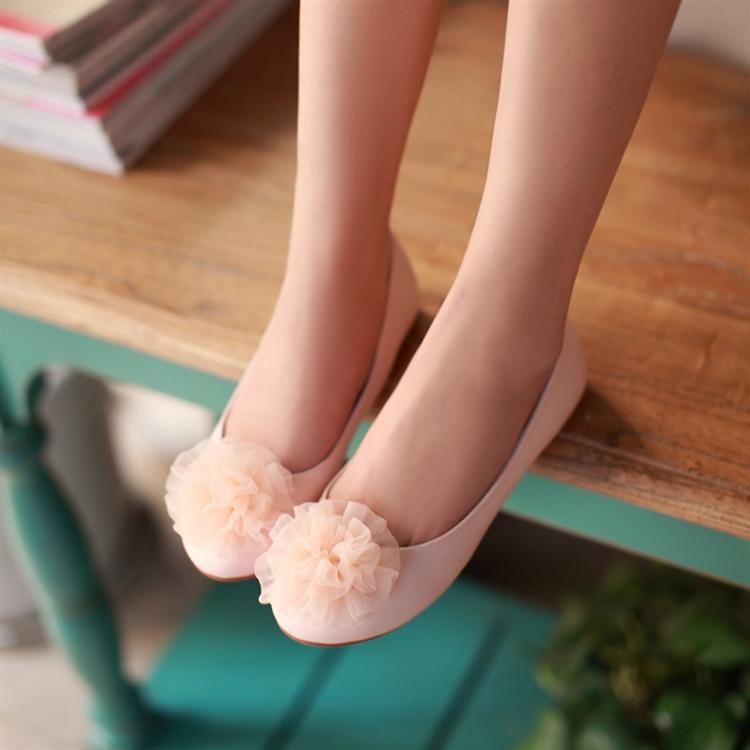 Plus size spring and autumn maternity women s flower round toe flat slip resistant pink black