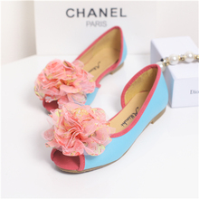 Hot-selling 2014 flat heel single shoes lace big flower open toe shoe fashion female shoes