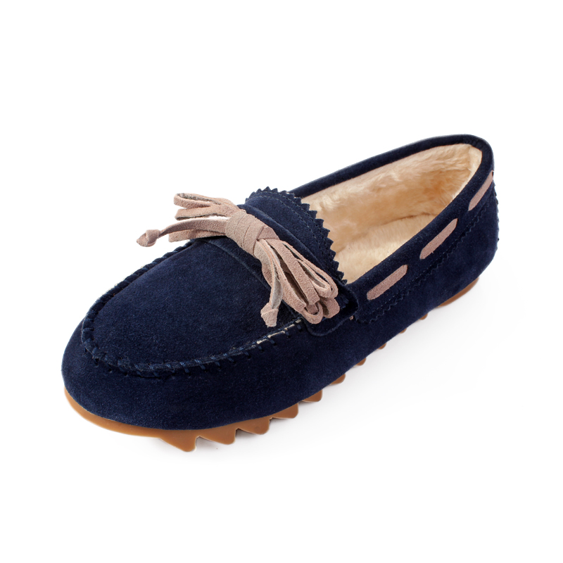 2014 spring flower genuine leather female flat single shoes flats round toe thermal gommini female loafers