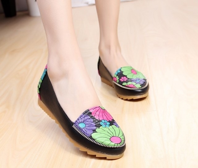 2014 spring flat bottomed single shoes flat heel casual shoes genuine leather broken multicolour flower shoes