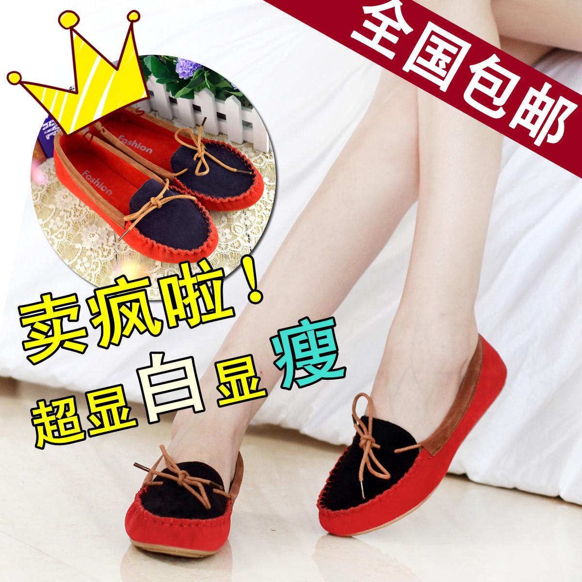 Spring single shoes bow female flower flats loafers flat gommini shallow mouth color block decoration casual