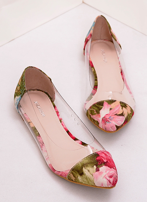 2014 spring and summer new arrival female shoes flower transparent plastic sexy pointed toe shoes flat