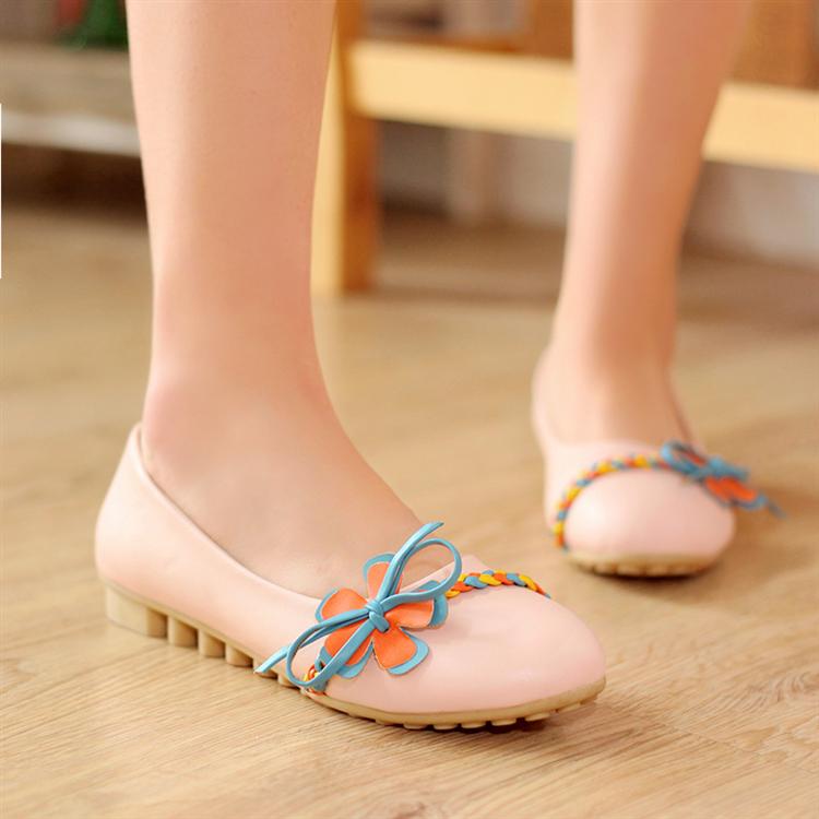 2014 spring flat slip resistant shoes sweet round toe bow flower shoes