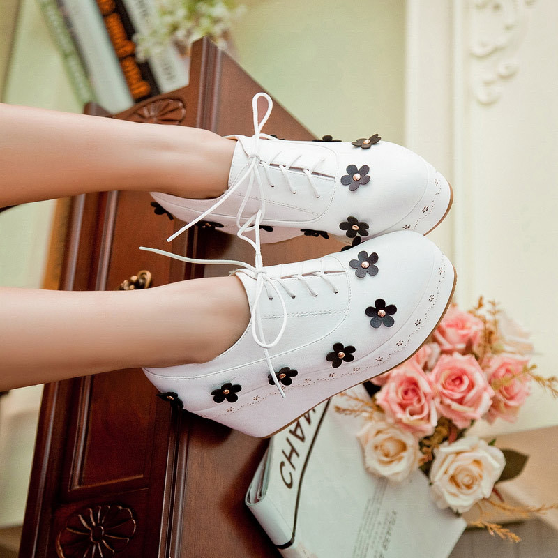 2014 spring flower lacing women s platform shoes high heeled female single 