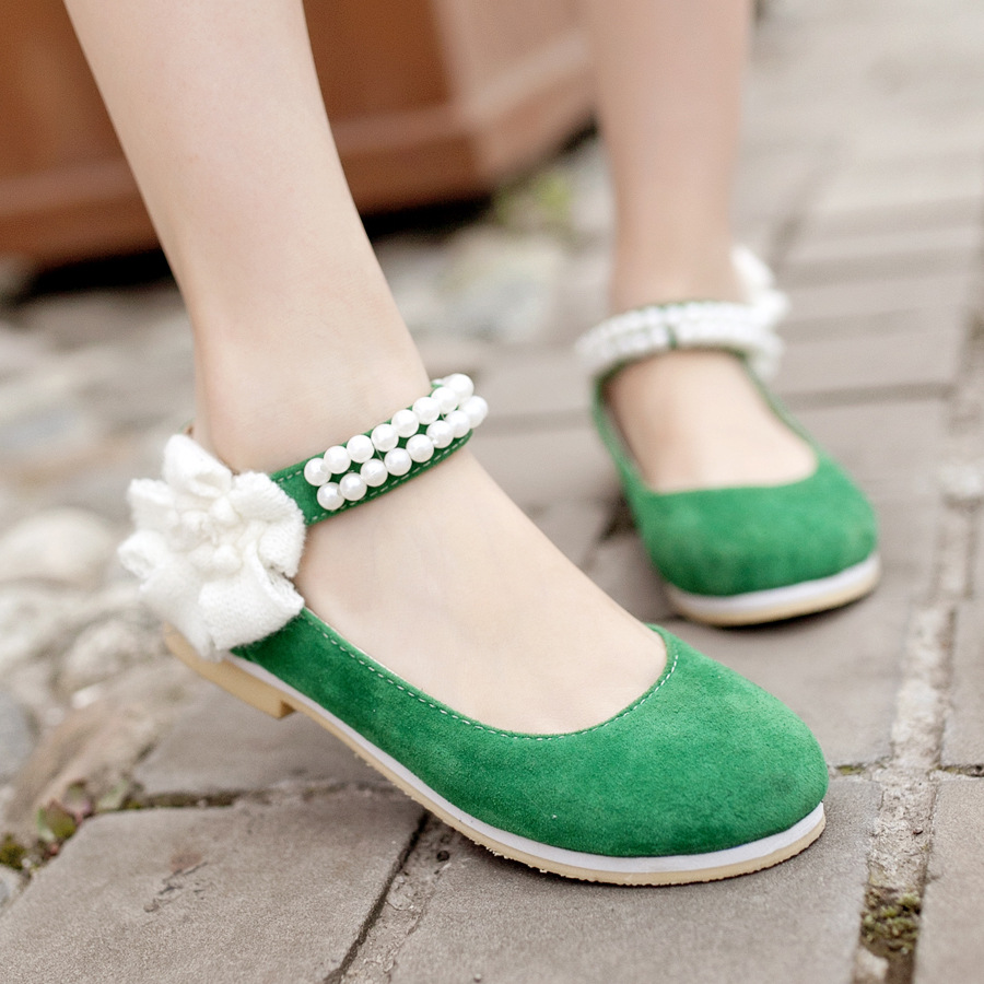 New arrival 2014 sweet princess shoes flower young girl flat shoes child flat heel single shoes