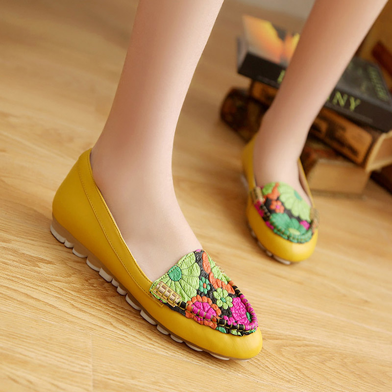 Bohemia flower genuine leather single shoes casual flat soft outsole national trend 2014 spring and autumn
