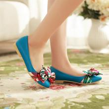 Flat heel pointed toe single shoes sweet bow flower flat candy color female casual shoes