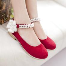 Spring sweet flower beaded strap flat heel single shoes sweet ol casual female shoes flat-bottomed four seasons