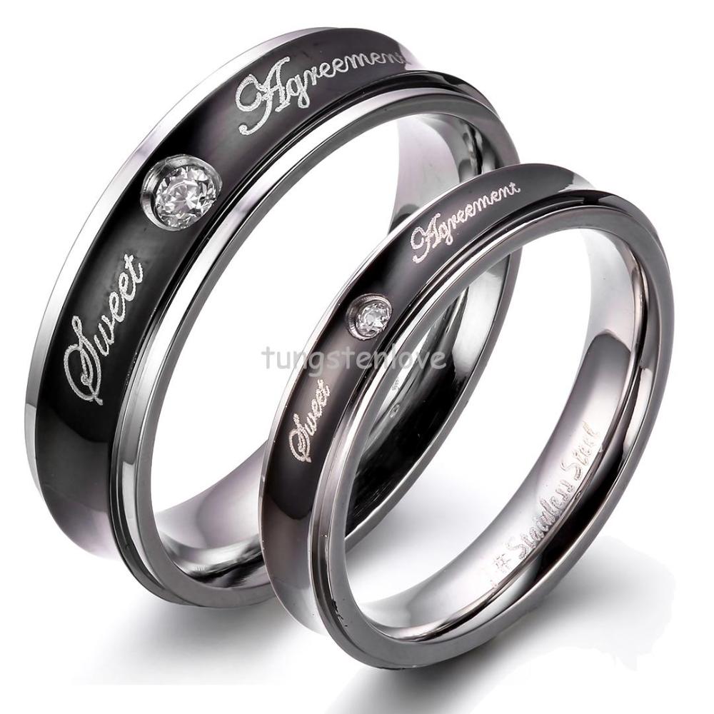 ... Couples Wedding Band Engraved Promise Rings with Rhinestone(China