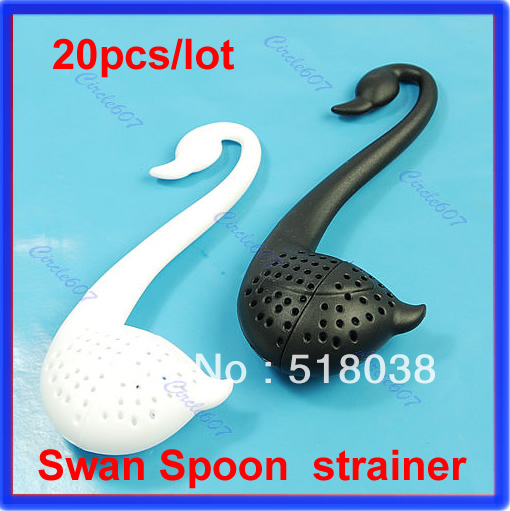 S103 Free shipping 20pieces lot Swan Spoon Tea Strainer Infuser Teaspoon Filter